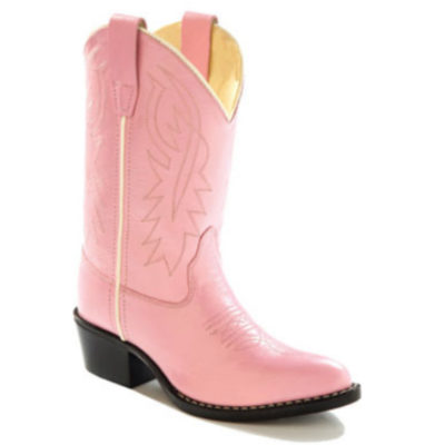 Old West Kid's Pink Leather Cowboy Boots