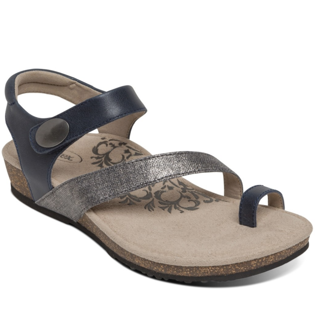 Aetrex Women's Georgia Toe Loop Sandal Navy | Laurie's Shoes