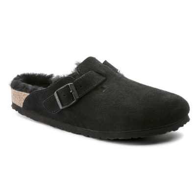 Birkenstock Boston Shearling Black Suede Leather