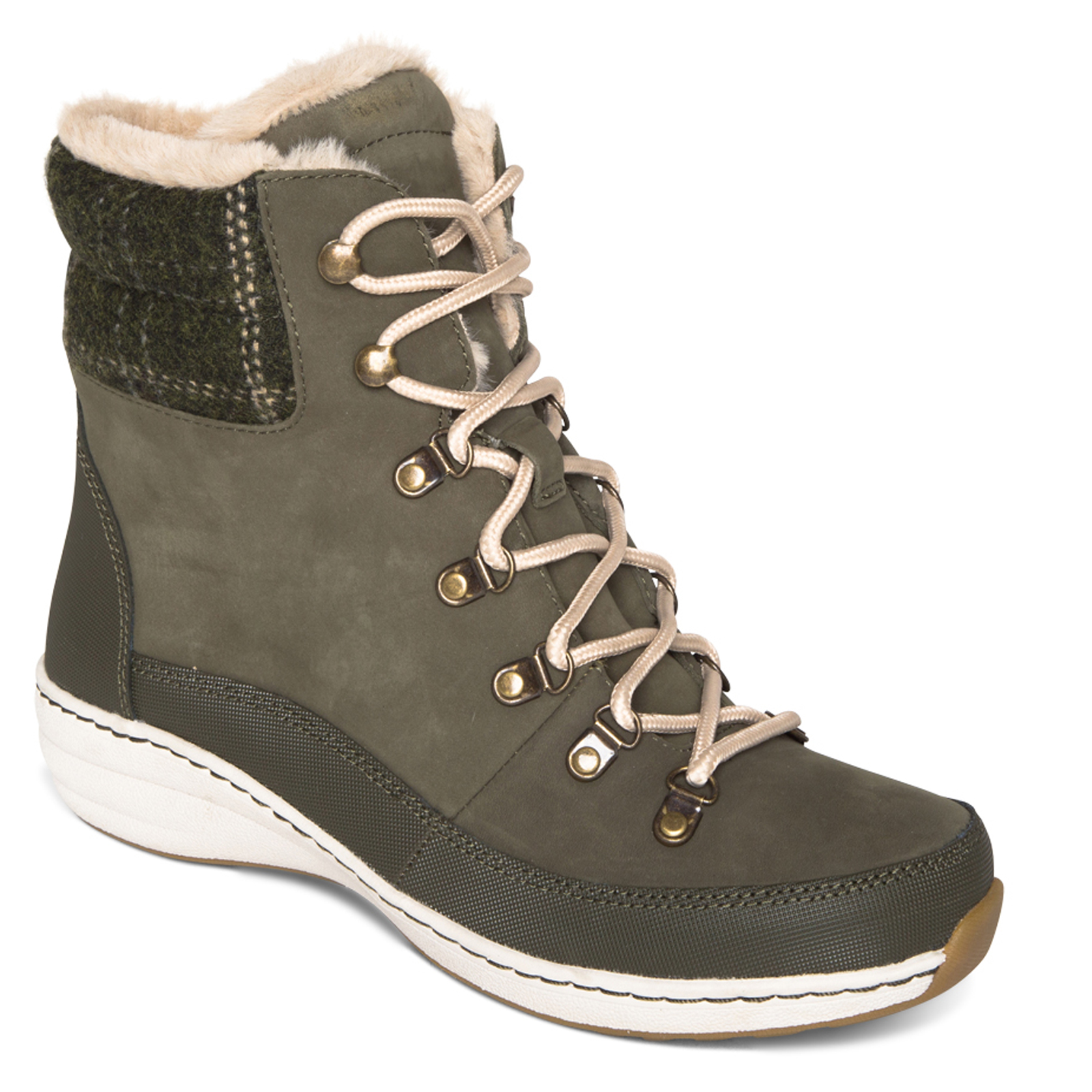 Aetrex Women's Jodie Faux Fur Lined Waterproof Boot Green | Laurie's Shoes