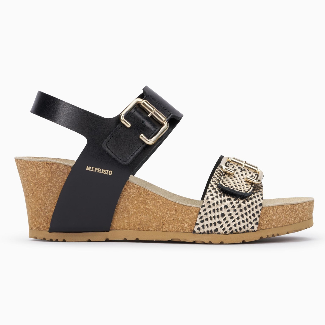 Mephisto Women's Wedge Black & Gold Laurie's Shoes