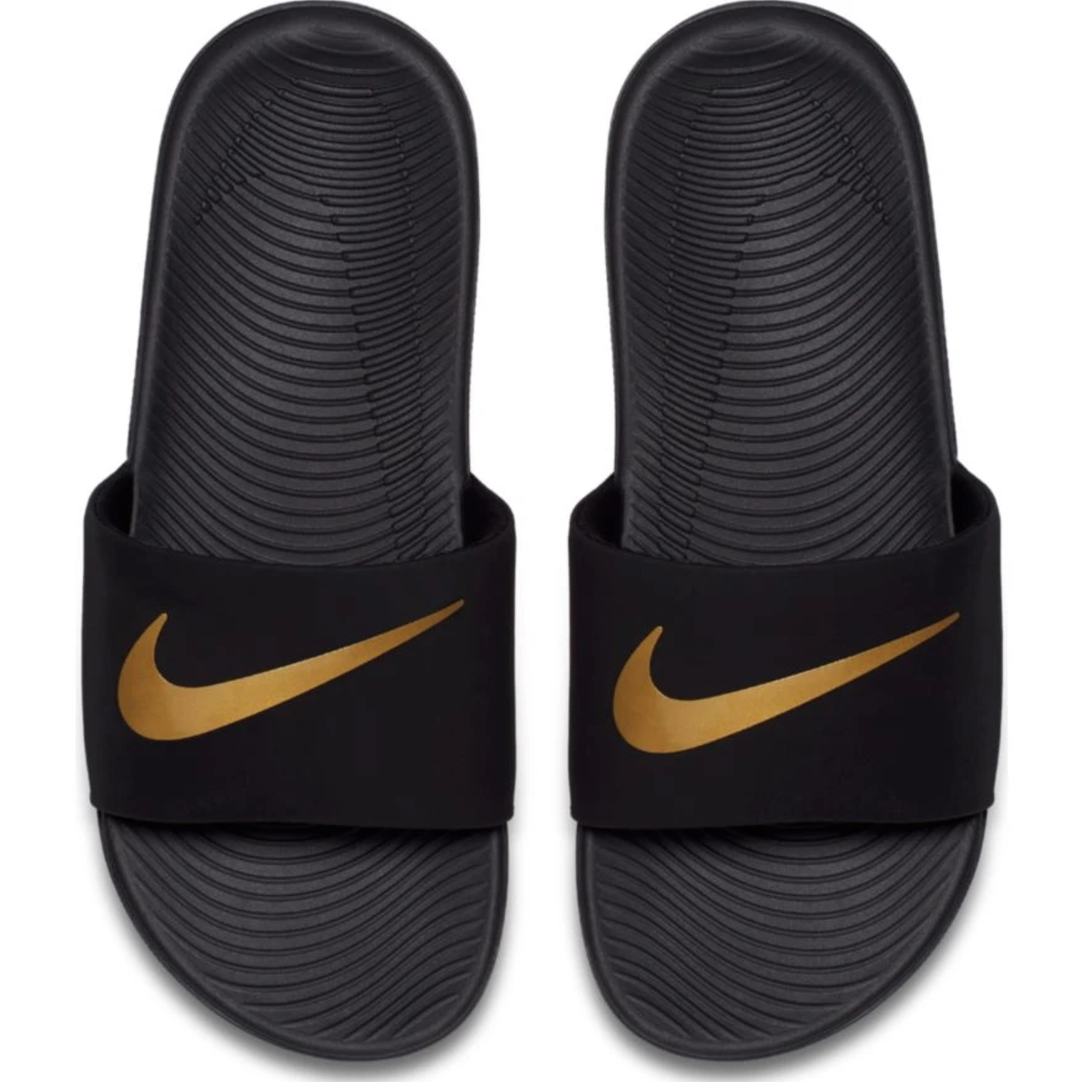 nike slippers black and gold
