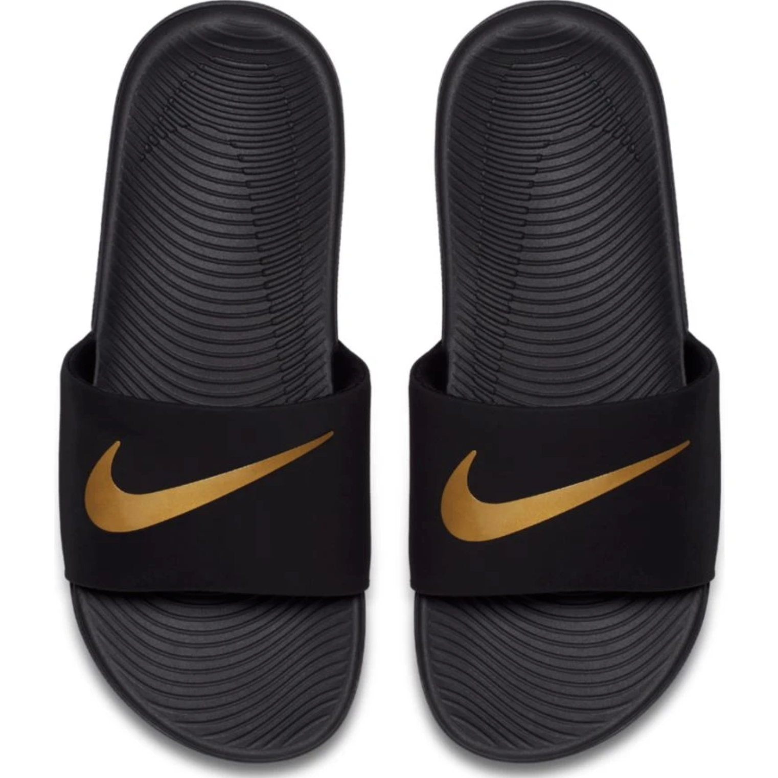 nike sandals black and gold