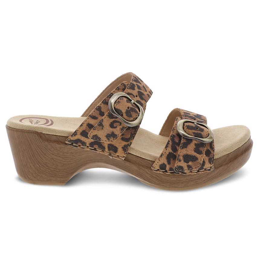 Dansko Women's Sophie Sandal Leopard Suede | Laurie's Shoes