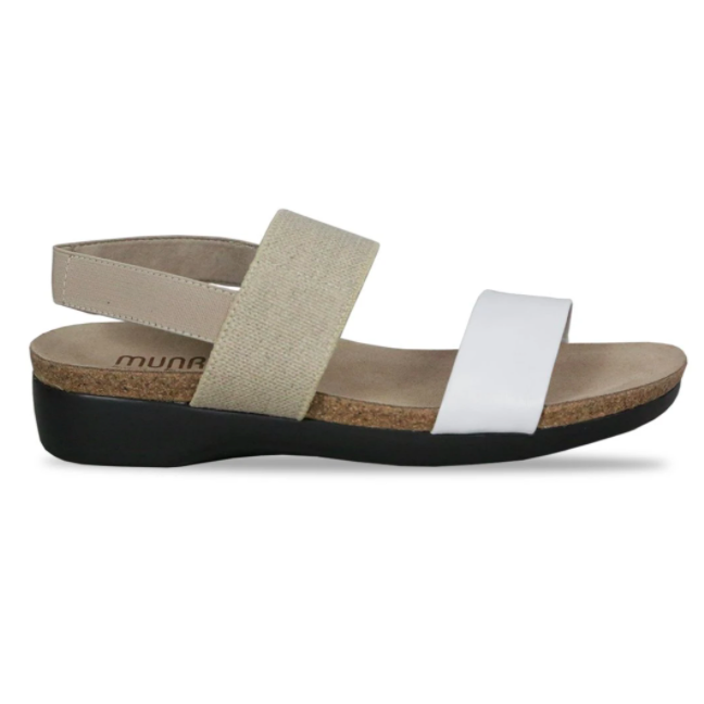 Munro Women s Pisces Sandal White Kid Natural Fabric Laurie s Shoes