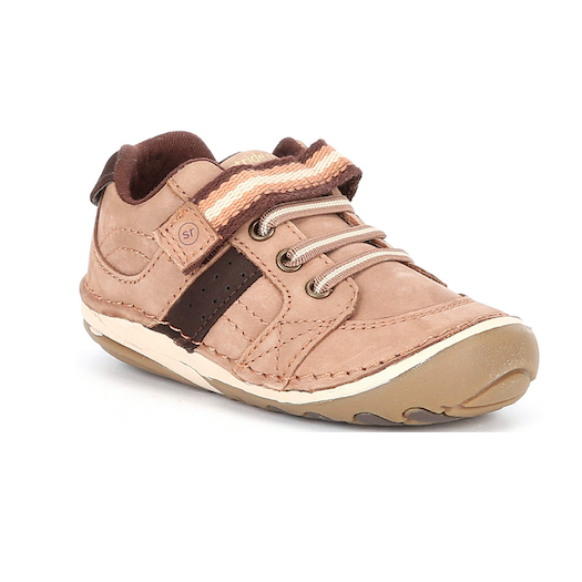 Indoor Shoes in Smooth Leather with Hook-&-Loop Strap, for Babies Gold