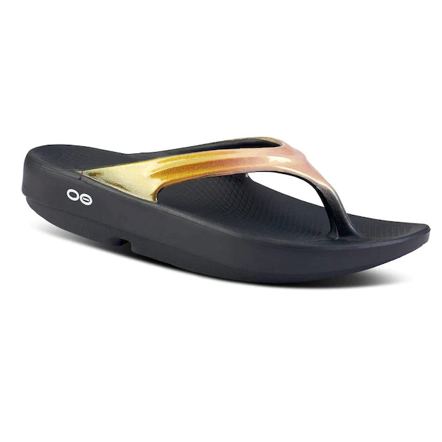 Oofos Women's OOlala Luxe Sandal Black Macchiato | Laurie's Shoes