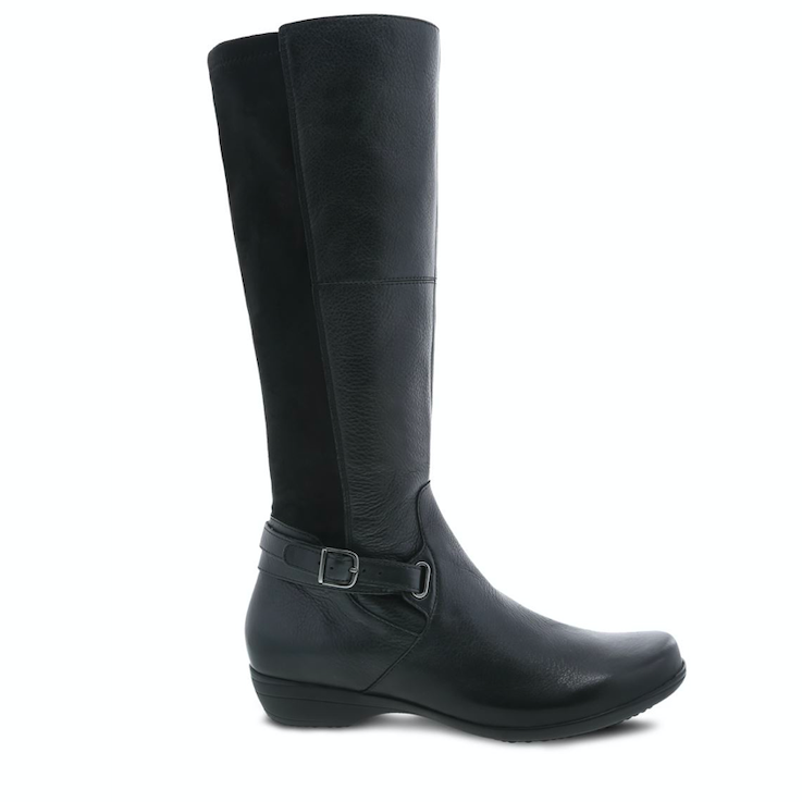 Dansko Women's Francesca Tall Boot Black Milled Nappa | Laurie's Shoes