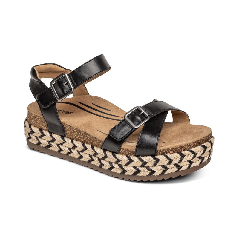 Aetrex Women's Paula Platform Sandal Black | Laurie's Shoes