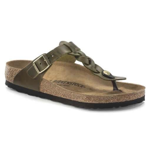 Birkenstock Gizeh Braid Sandal Olive Green Oiled Leather | Laurie's Shoes