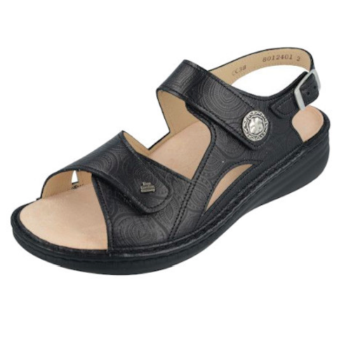 Finn Comfort Women's Barbuda Sandal Black Arabesque | Laurie's Shoes