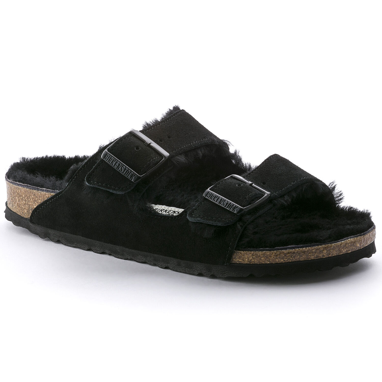 Birkenstock Arizona Shearling Sandal Black Suede Leather