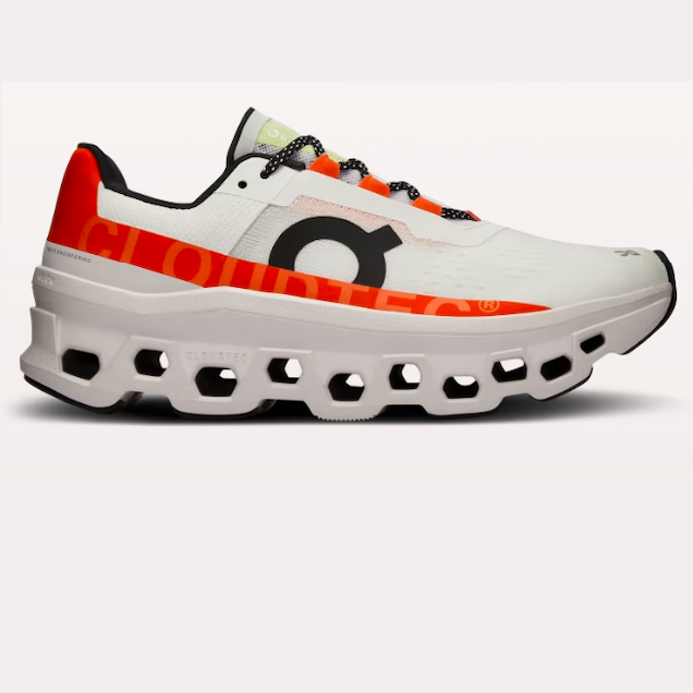 On Men's Cloudmonster Undyed-White/Flame | Laurie's Shoes On Men's Cloudmonster Undyed-White/Flame | Laurie's Shoes