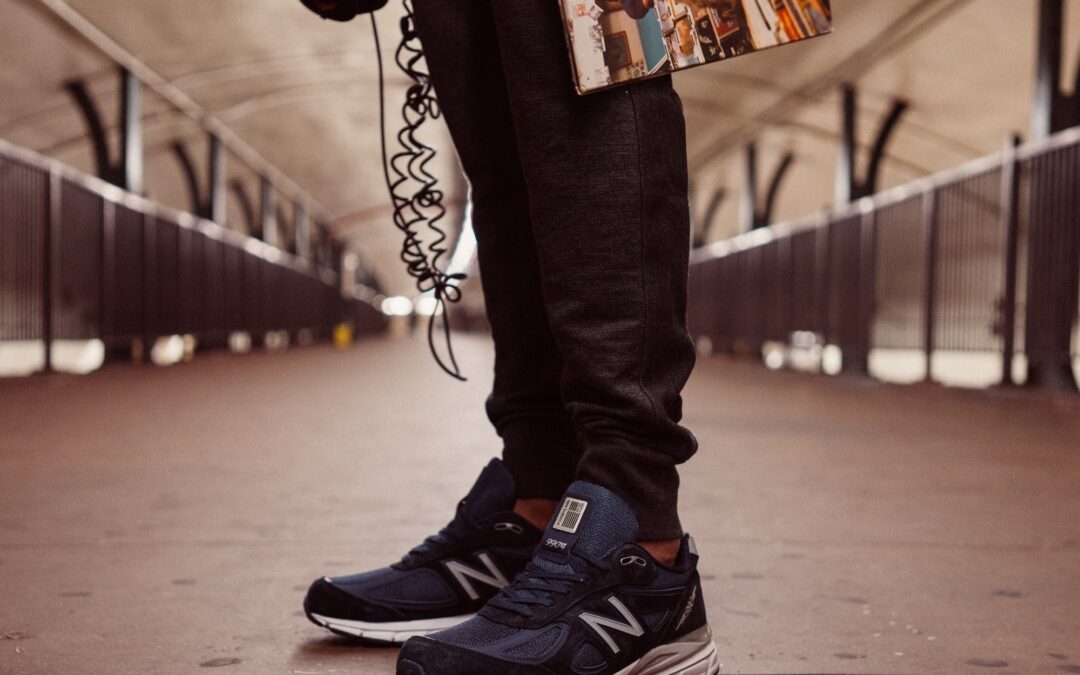 black new balance shoes modeled