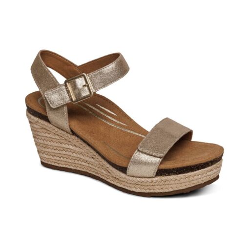 Aetrex Women's Sydney Espadrille Wedge with quarter strap, arch support, memory foam footbed, and rubber outsole for lasting comfort and style.