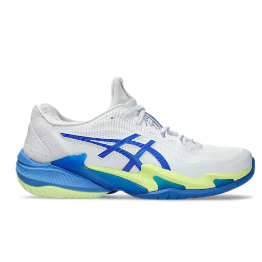 Asics Women's Court FF 3 tennis shoe with FlyteFoam® cushioning, durable AHAR® outsole, TRUSSTIC™ stability system, and sock-like upper construction.