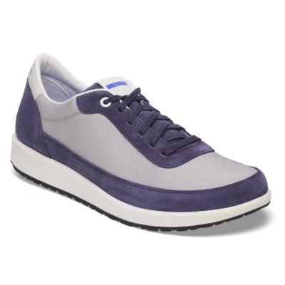 Birkenstock Honnef City Sneaker with natural leather and textile upper, Deep Blue footbed for arch support, and TPU outsole for traction and durability.