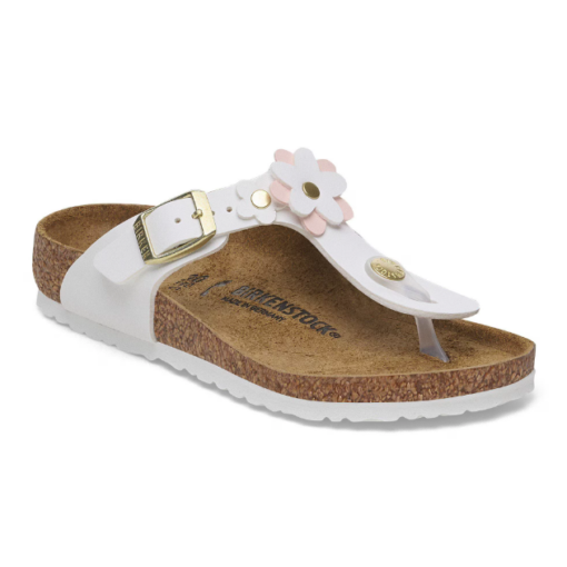 Birkenstock Kid's Gizeh Flowers Sandal with a Birko-Flor® upper, adjustable buckle strap, contoured cork-latex footbed, and lightweight EVA outsole.