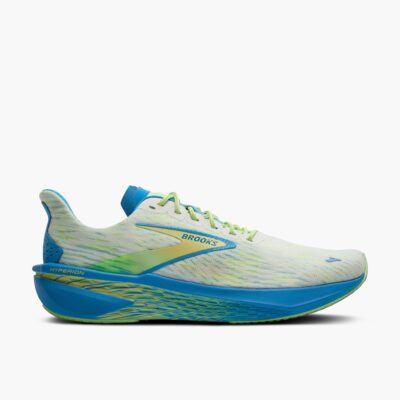 Brooks Men's Hyperion 2 running shoe featuring DNA FLASH cushioning, breathable engineered mesh upper, and durable rubber outsole for lightweight speed and performance.
