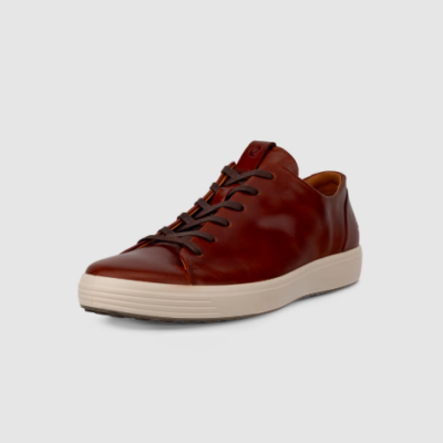 ECCO Men's Soft 7 Leather Lace-Up with premium leather, FLUIDFORM™ sole, lace-up closure, and removable insole for enhanced comfort and versatility.