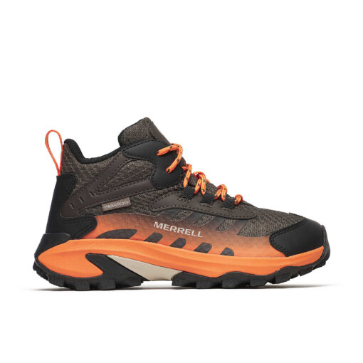 Merrell Big Kid's Moab Speed 2 Mid Waterproof hiking shoe with waterproof membrane, ankle support, durable outsole, and cushioned FloatPro® Foam midsole.