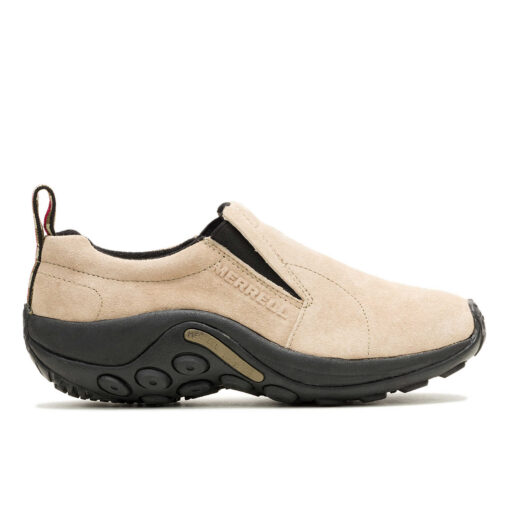 Merrell Women's Jungle Moc slip-on shoe with high-quality leather upper, cushioned footbed, removable insole, and flexible rubber outsole for everyday comfort.