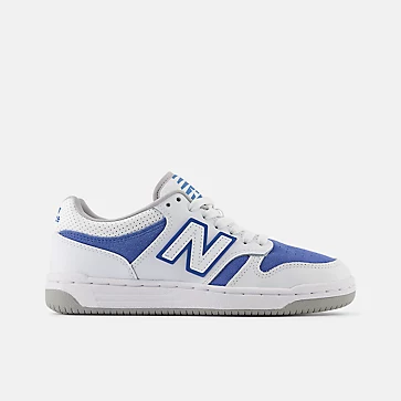 New Balance Big Kid's 480 Sneaker with synthetic leather upper, cushioned midsole, lace-up closure, and non-marking rubber outsole for all-day comfort.