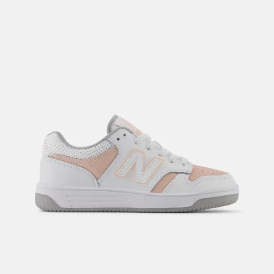 New Balance Kid's 480 Sneaker with a classic basketball-inspired design, featuring a padded upper and durable rubber outsole.