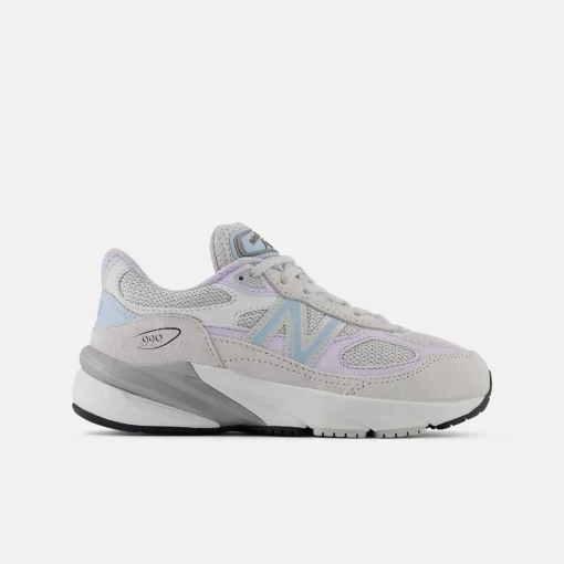 New Balance Kid's 990v6 with breathable mesh, pigskin suede overlays, FuelCell midsole, and durable rubber outsole for comfort and support.