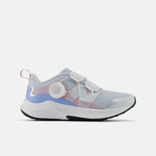 New Balance Little Kid's DynaSoft Reveal v4 BOA with breathable mesh upper, DynaSoft midsole, and BOA Fit System for secure, adjustable comfort.