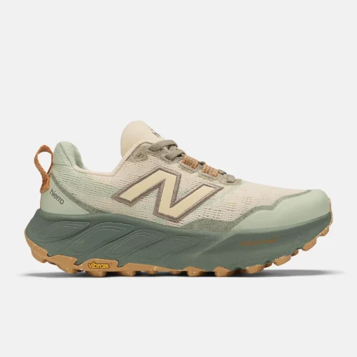 New Balance Women's Fresh Foam X Hierro v9 trail running shoe with Vibram® Megagrip outsole, Fresh Foam X cushioning, and breathable upper for enhanced performance on rugged terrain.