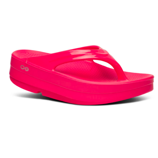Oofos Women's OOmega OOlala Sandal featuring a contoured OOfoam footbed, quick-drying design, adjustable strap, and non-marking rubber outsole for superior recovery and comfort.