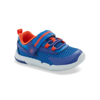Stride Rite Kid's Ian Sneaker in blue with breathable mesh upper, hook-and-loop closure, SRtech™ technology, and flexible rubber outsole for all-day comfort.