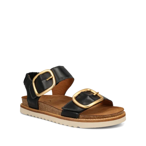 Taos Women's On the Double Sandal in premium leather, featuring adjustable straps, Soft Support™ footbed, and durable rubber outsole for all-day comfort.