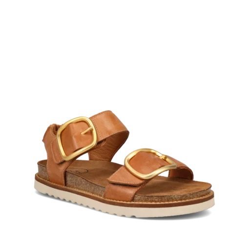 Taos Women's On the Double Sandal in premium leather, featuring adjustable straps, Soft Support™ footbed, and durable rubber outsole for all-day comfort.