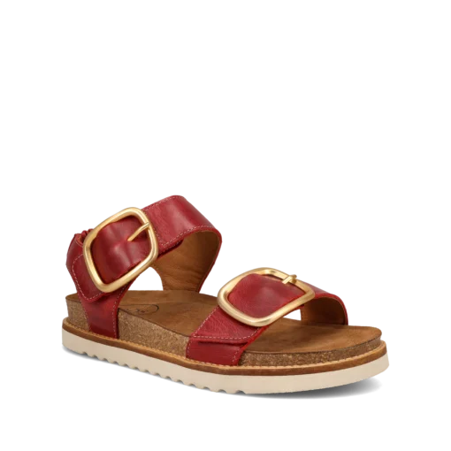Taos Women's On the Double Sandal in premium leather, featuring adjustable straps, Soft Support™ footbed, and durable rubber outsole for all-day comfort.