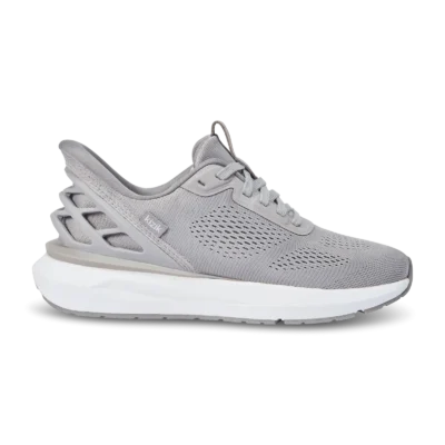 Kizik Men’s Athens 2 sneaker in Alloy with breathable knit upper, white Rabbit Foam™ outsole, and hands-free slip-on heel design.