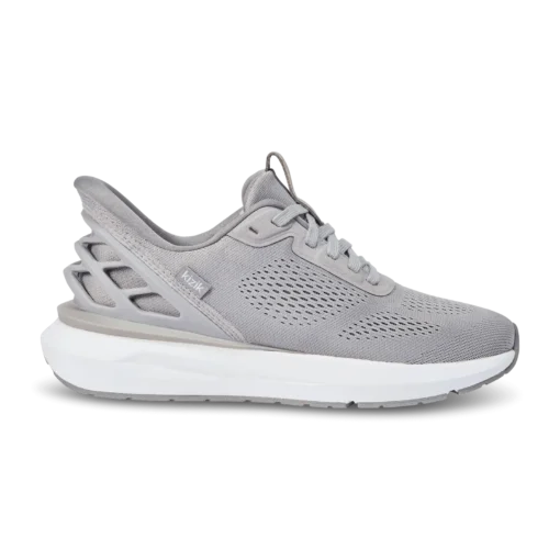 Kizik Men’s Athens 2 sneaker in Alloy with breathable knit upper, white Rabbit Foam™ outsole, and hands-free slip-on heel design.