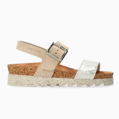 Mephisto Women's Maggy Sandal in metallic leather with dual adjustable straps, Soft-Air footbed, and shock-absorbing sole for all-day comfort.