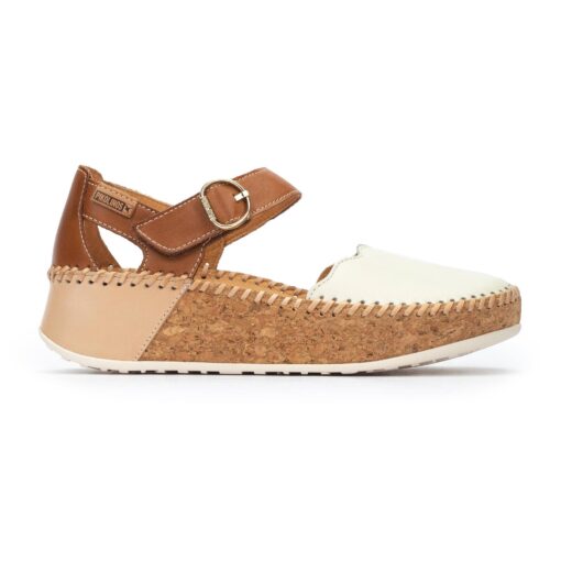Pikolinos Women's Marina Wedge Sandal with leather straps, adjustable hook-and-loop closure, and a mid-height wedge for stylish, supportive summer wear.