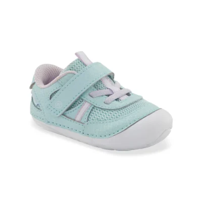 Stride Rite Kid's Soft Motion Apollo Sneaker with flexible sole, memory foam footbed, breathable upper, rounded edges, and hook-and-loop closure for toddlers.