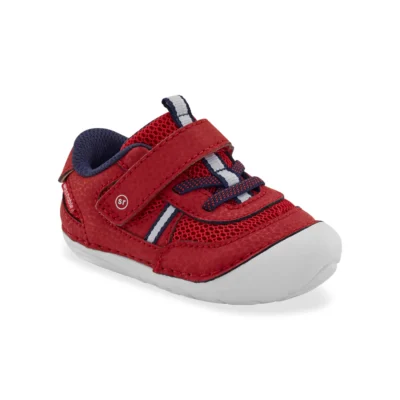 Stride Rite Kid's Soft Motion Apollo Sneaker with flexible sole, memory foam footbed, breathable upper, rounded edges, and hook-and-loop closure for toddlers.
