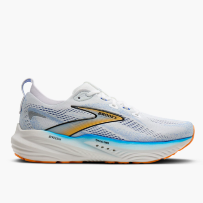 Brooks Men's Glycerin 22 running shoe with a breathable jacquard mesh upper, nitrogen-infused DNA LOFT v3 cushioning, and a durable outsole for smooth transitions.