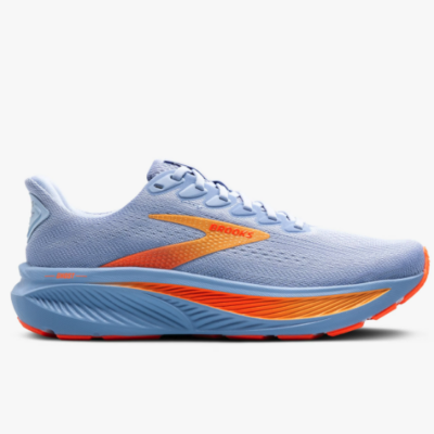 Side view of Brooks Women's Ghost 17 Running Shoe with breathable mesh upper, cushioned midsole, and rubber outsole designed for smooth road running.