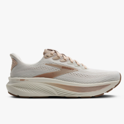 Side view of Brooks Women's Ghost 17 Running Shoe with breathable mesh upper, cushioned midsole, and rubber outsole designed for smooth road running.