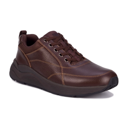 Drew Men's Maker Casual Shoe showcasing premium pebbled leather upper, lace-up design, and slip-resistant rocker bottom outsole for enhanced comfort and stability.