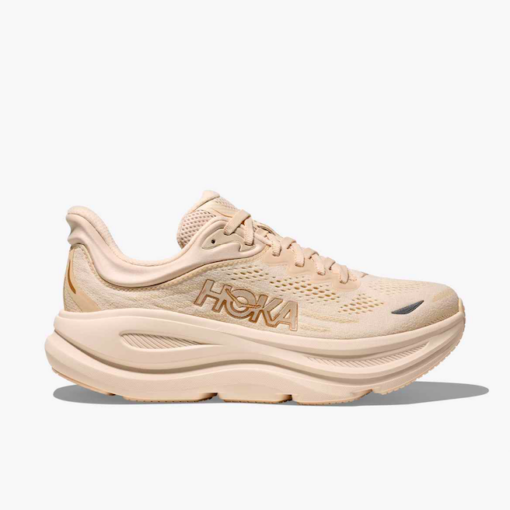 Hoka Women's Bondi 9 running shoe featuring a lightweight breathable mesh upper, EVA midsole, and durable rubber outsole for all-day comfort and support.