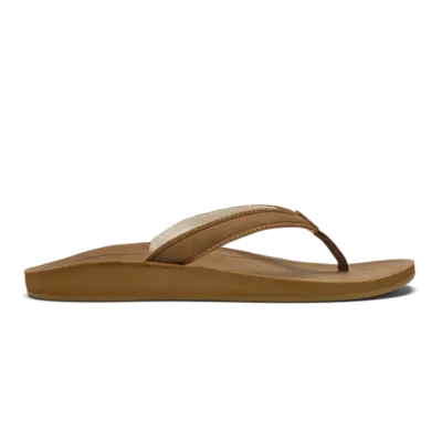 Olukai Women's Southshore Sandal showcasing a sleek design with waterproof leather straps, cushioned footbed, and non-slip Wet Grip Rubber® outsole for enhanced traction.