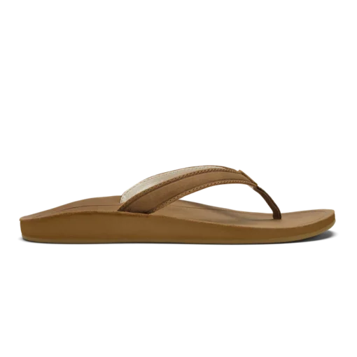 Olukai Women's Southshore Sandal showcasing a sleek design with waterproof leather straps, cushioned footbed, and non-slip Wet Grip Rubber® outsole for enhanced traction.