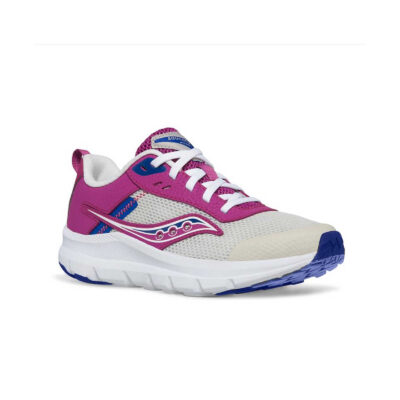 Saucony Big Kid's Axon KDZ Sneaker showcasing a durable leather and mesh upper, reinforced toe cap, and PWRRUN™ cushioned midsole for active comfort.